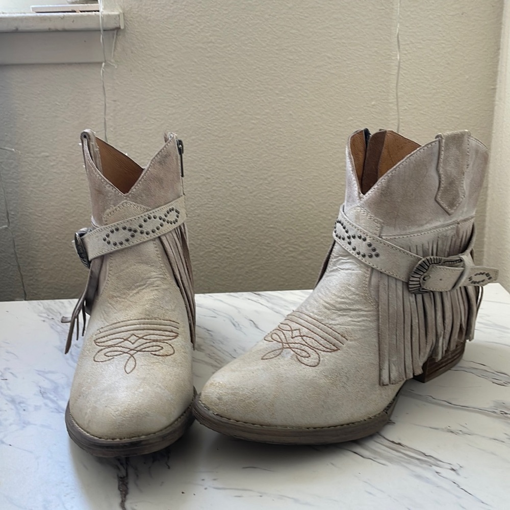White Fringe Booties